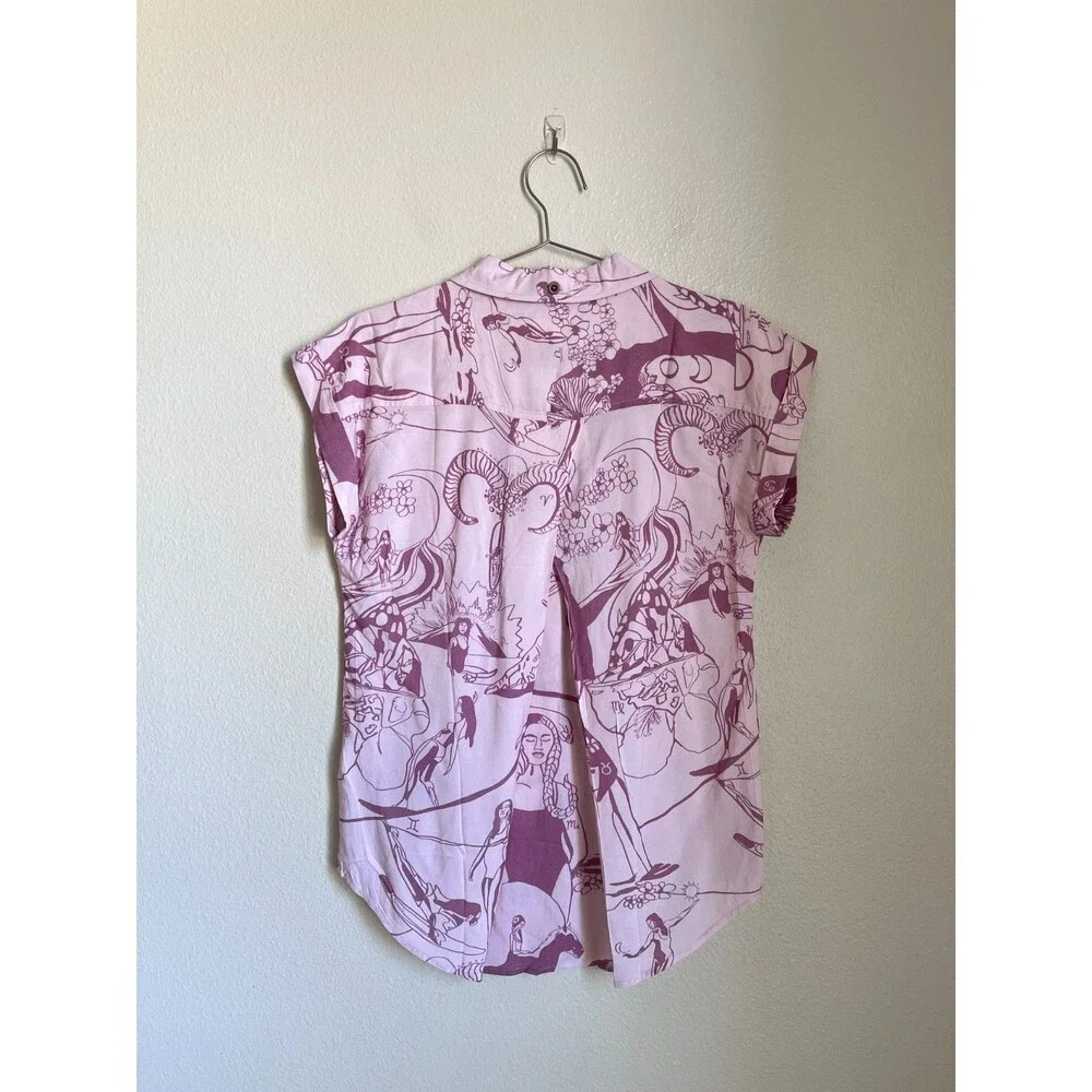 Paradise Now Hawaii Horoscope Aloha Shirt in Pink Size SMALL - Picture 3 of 5